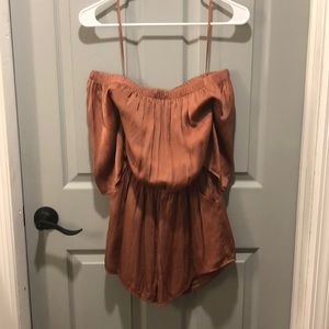 Satin off the shoulder shorts romper